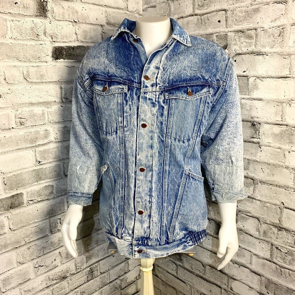 Vintage Acid Washed Sherpa Lined Distressed Denim Jean Jacket